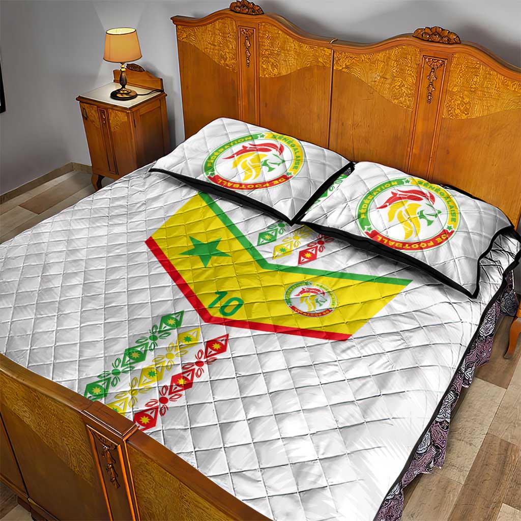 Custom Senegal Football Quilt Bed Set Tricolor Traditional Patterns Sporty Style - Wonder Print Shop