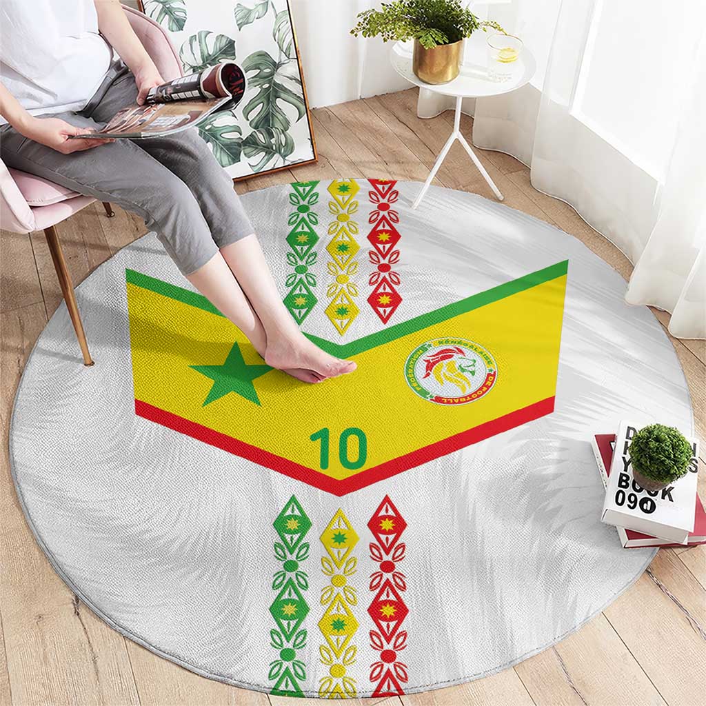 Custom Senegal Football Round Carpet Tricolor Traditional Patterns Sporty Style - Wonder Print Shop