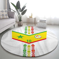 Custom Senegal Football Round Carpet Tricolor Traditional Patterns Sporty Style - Wonder Print Shop
