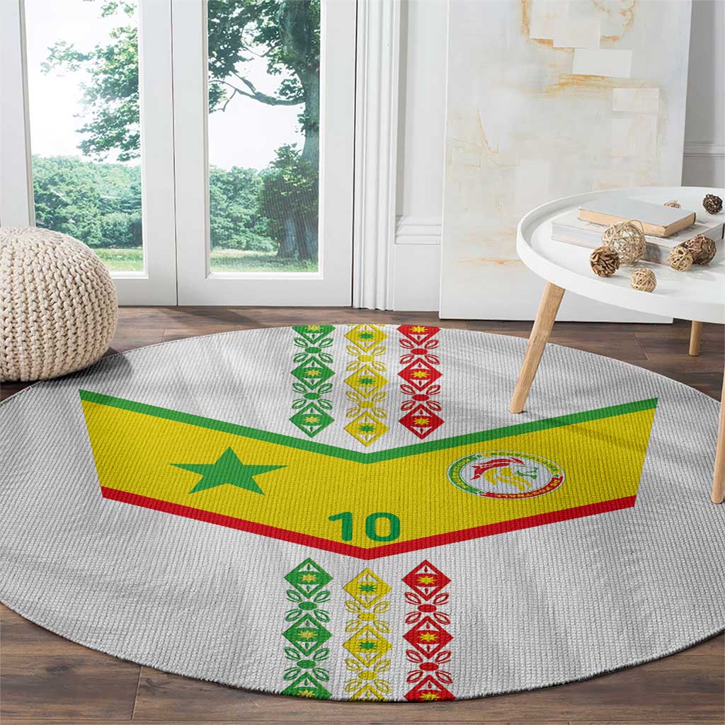Custom Senegal Football Round Carpet Tricolor Traditional Patterns Sporty Style - Wonder Print Shop