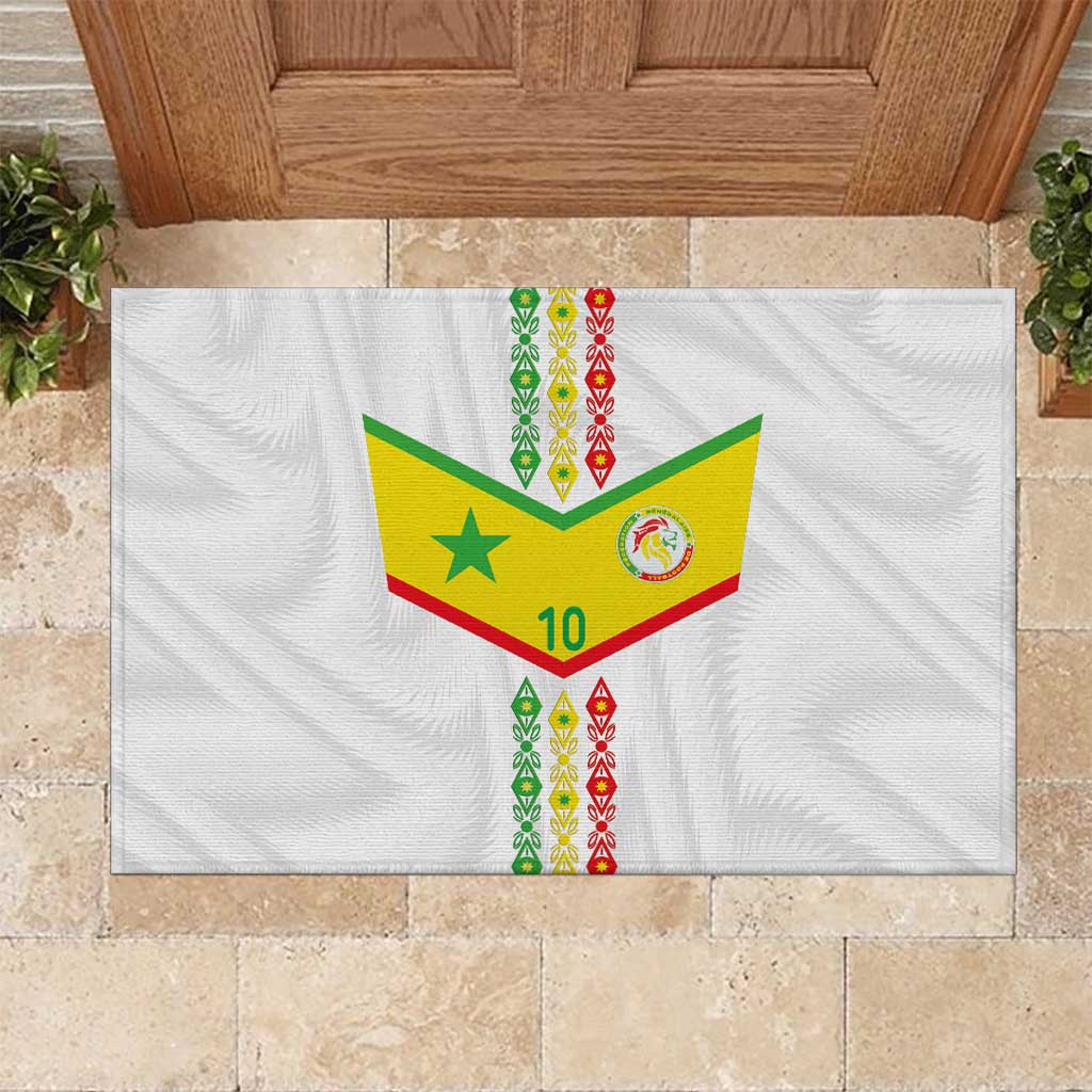 Custom Senegal Football Rubber Doormat Tricolor Traditional Patterns Sporty Style - Wonder Print Shop