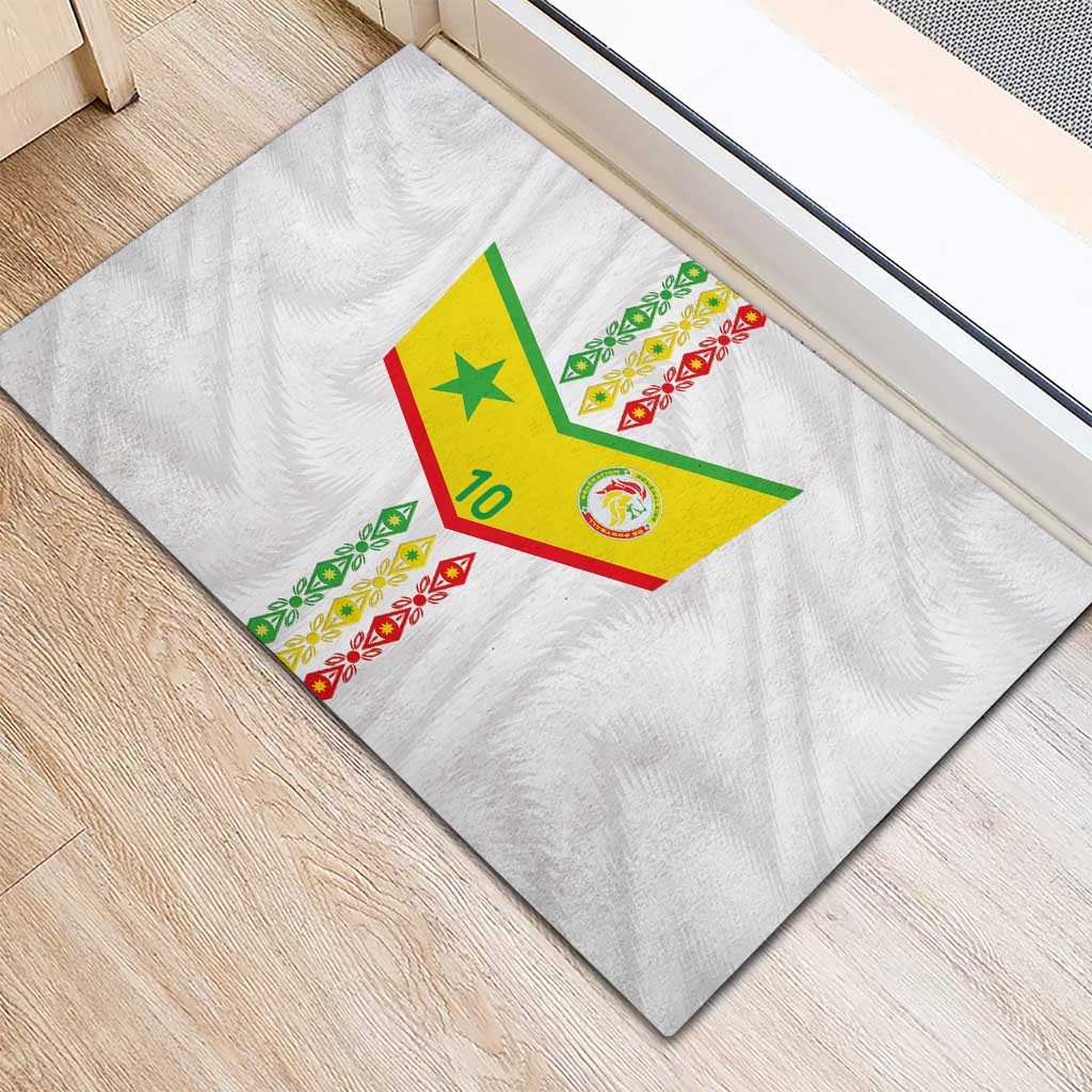 Custom Senegal Football Rubber Doormat Tricolor Traditional Patterns Sporty Style - Wonder Print Shop