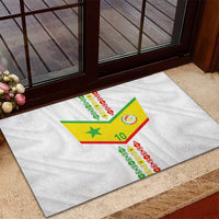 Custom Senegal Football Rubber Doormat Tricolor Traditional Patterns Sporty Style - Wonder Print Shop