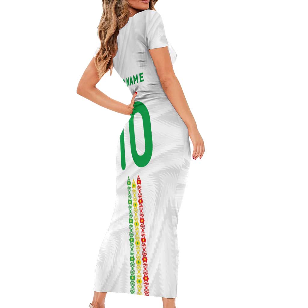 Custom Senegal Football Short Sleeve Bodycon Dress Tricolor Traditional Patterns Sporty Style - Wonder Print Shop