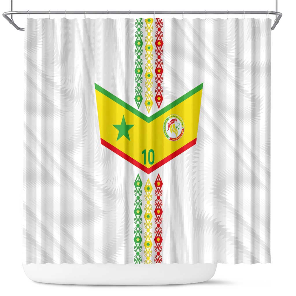 Custom Senegal Football Shower Curtain Tricolor Traditional Patterns Sporty Style - Wonder Print Shop