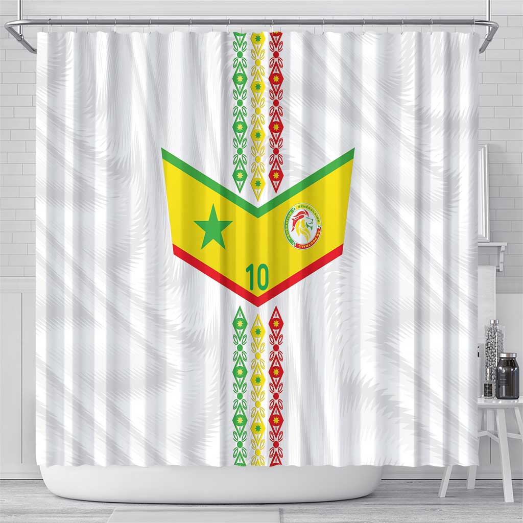 Custom Senegal Football Shower Curtain Tricolor Traditional Patterns Sporty Style - Wonder Print Shop