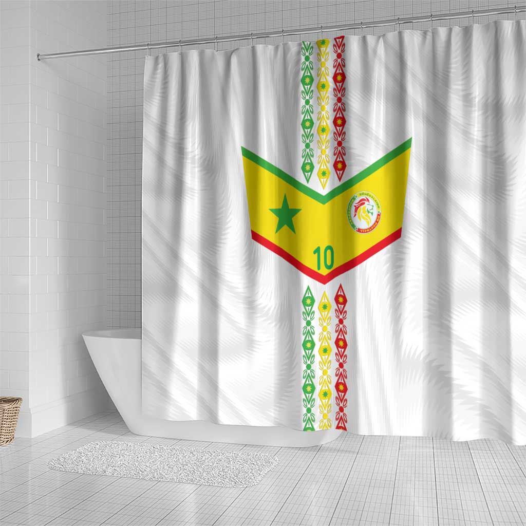 Custom Senegal Football Shower Curtain Tricolor Traditional Patterns Sporty Style - Wonder Print Shop