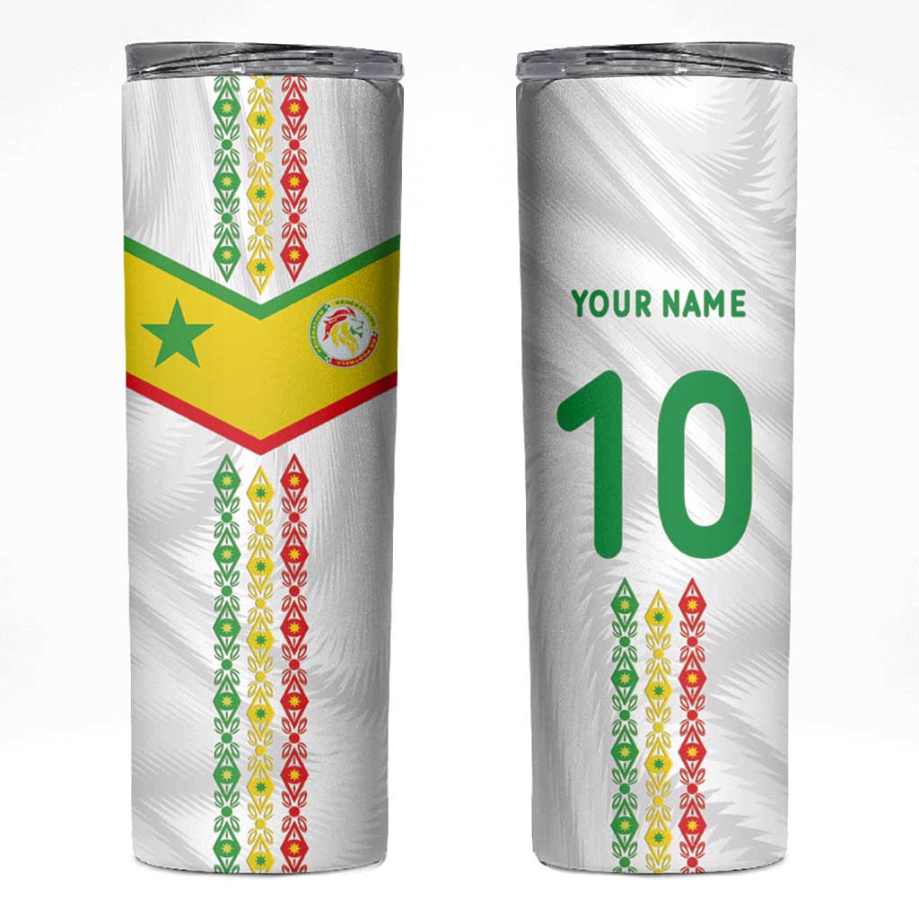 Custom Senegal Football Skinny Tumbler Tricolor Traditional Patterns Sporty Style - Wonder Print Shop