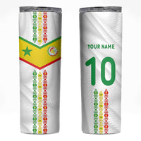 Custom Senegal Football Skinny Tumbler Tricolor Traditional Patterns Sporty Style - Wonder Print Shop