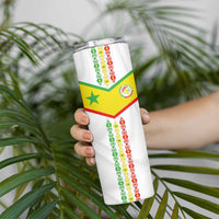 Custom Senegal Football Skinny Tumbler Tricolor Traditional Patterns Sporty Style - Wonder Print Shop