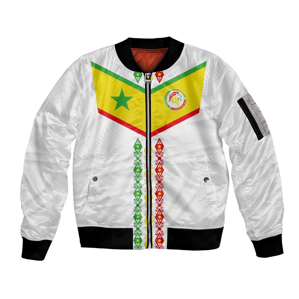 Custom Senegal Football Sleeve Zip Bomber Jacket Tricolor Traditional Patterns Sporty Style - Wonder Print Shop