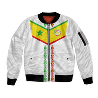 Custom Senegal Football Sleeve Zip Bomber Jacket Tricolor Traditional Patterns Sporty Style - Wonder Print Shop