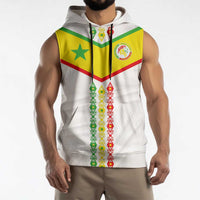 Custom Senegal Football Sleeveless Hoodie Tricolor Traditional Patterns Sporty Style - Wonder Print Shop