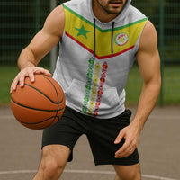 Custom Senegal Football Sleeveless Hoodie Tricolor Traditional Patterns Sporty Style - Wonder Print Shop