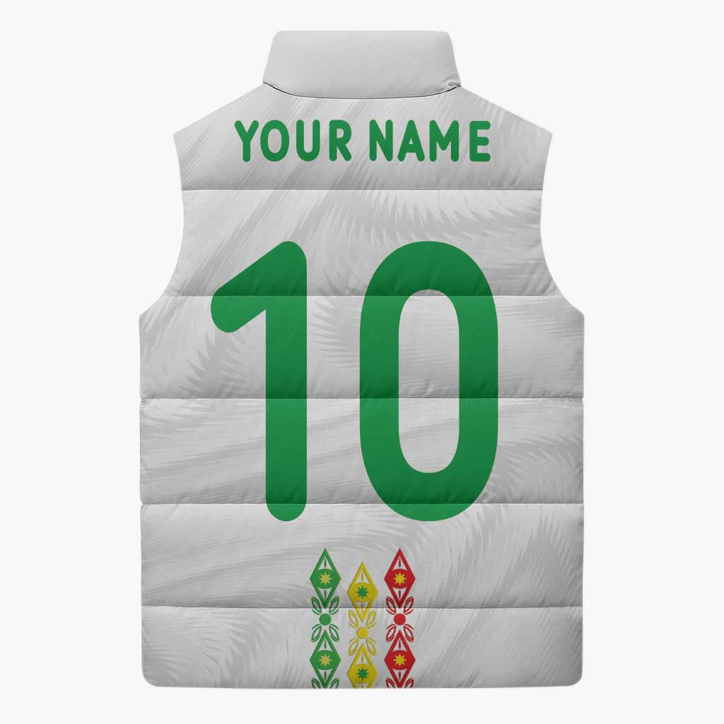 Custom Senegal Football Sleeveless Puffer Jacket Tricolor Traditional Patterns Sporty Style - Wonder Print Shop