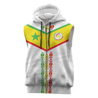 Custom Senegal Football Sleeveless Zip Hoodie Tricolor Traditional Patterns Sporty Style - Wonder Print Shop