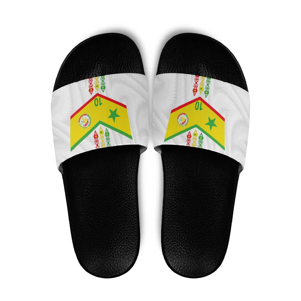 Custom Senegal Football Slide Sandals Tricolor Traditional Patterns Sporty Style - Wonder Print Shop