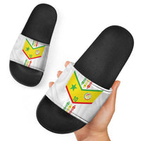 Custom Senegal Football Slide Sandals Tricolor Traditional Patterns Sporty Style - Wonder Print Shop