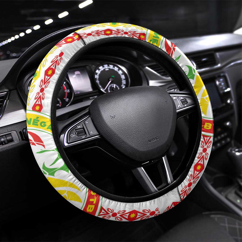 Senegal Football Steering Wheel Cover Tricolor Traditional Patterns Sporty Style - Wonder Print Shop
