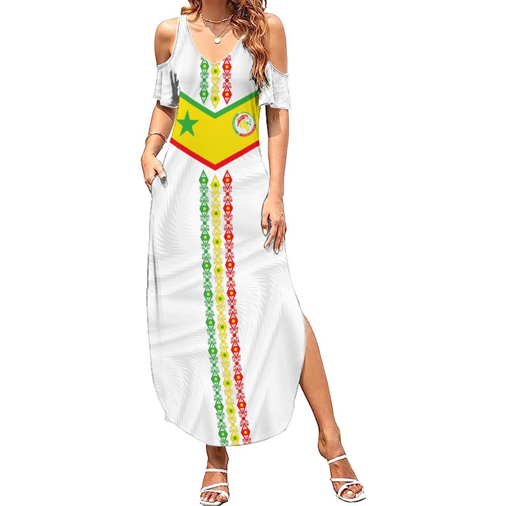 Custom Senegal Football Summer Maxi Dress Tricolor Traditional Patterns Sporty Style - Wonder Print Shop