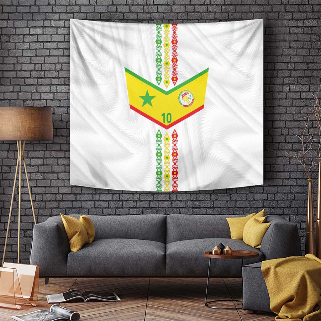 Custom Senegal Football Tapestry Tricolor Traditional Patterns Sporty Style - Wonder Print Shop
