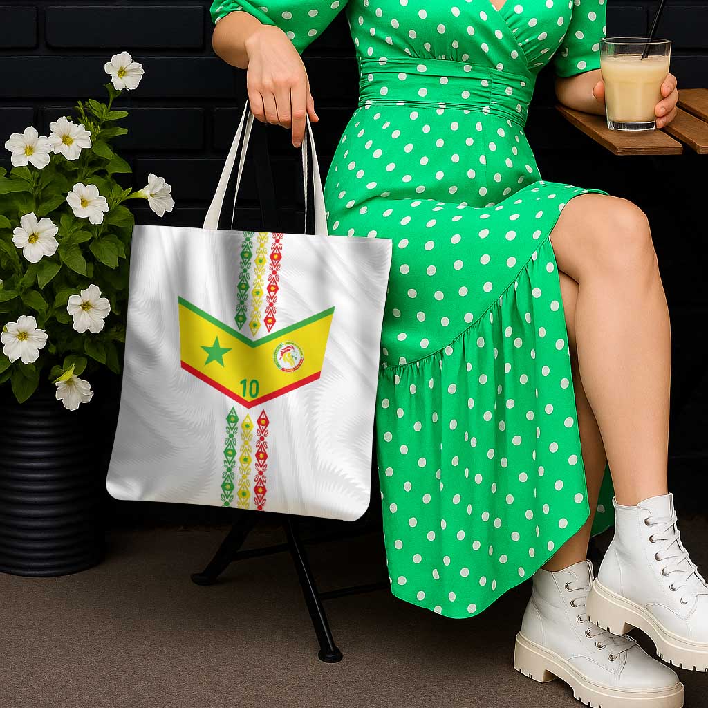 Custom Senegal Football Tote Bag Tricolor Traditional Patterns Sporty Style - Wonder Print Shop