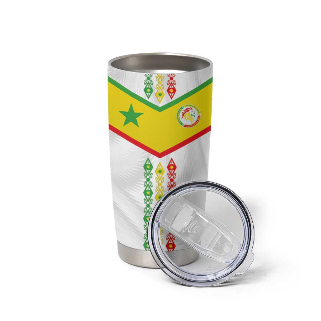 Custom Senegal Football Tumbler Cup Tricolor Traditional Patterns Sporty Style - Wonder Print Shop