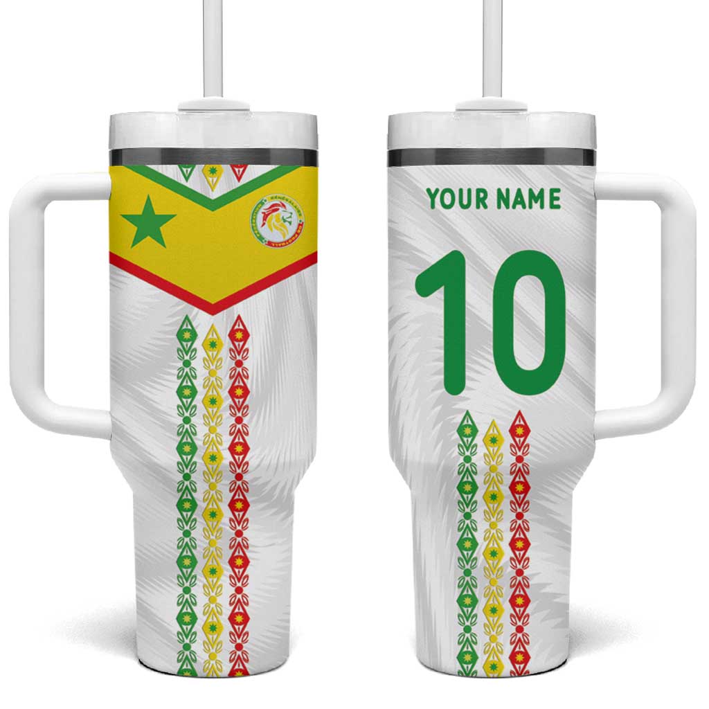 Custom Senegal Football Tumbler With Handle Tricolor Traditional Patterns Sporty Style - Wonder Print Shop