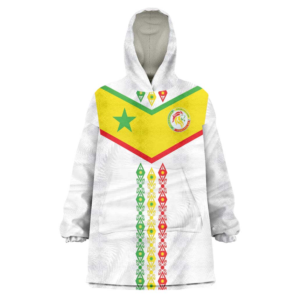 Custom Senegal Football Wearable Blanket Hoodie Tricolor Traditional Patterns Sporty Style - Wonder Print Shop