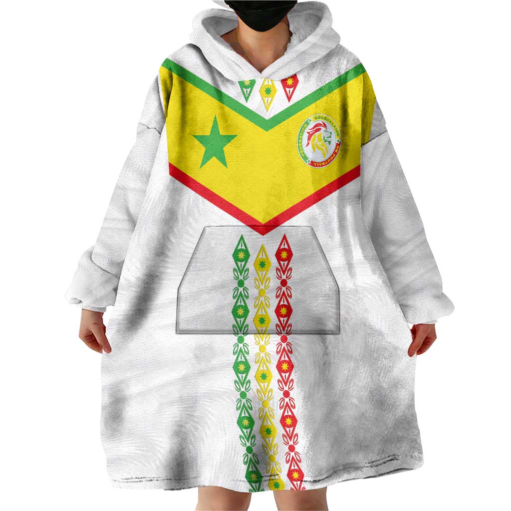 Custom Senegal Football Wearable Blanket Hoodie Tricolor Traditional Patterns Sporty Style - Wonder Print Shop