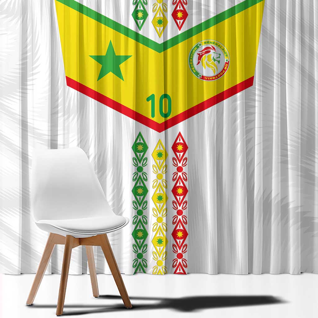 Custom Senegal Football Window Curtain Tricolor Traditional Patterns Sporty Style - Wonder Print Shop