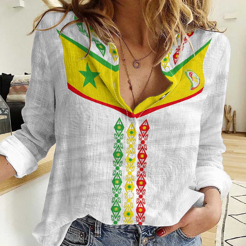Custom Senegal Football Women Casual Shirt Tricolor Traditional Patterns Sporty Style - Wonder Print Shop