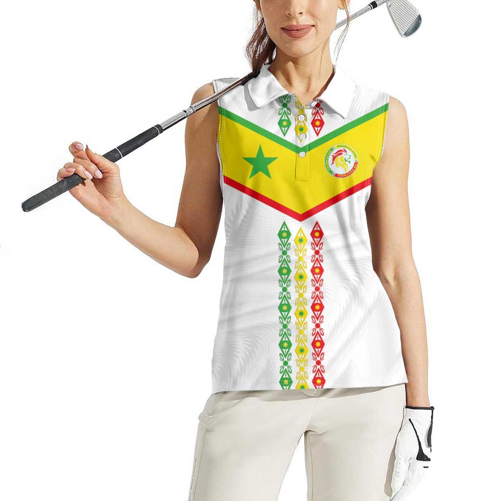 Custom Senegal Football Women Sleeveless Polo Shirt Tricolor Traditional Patterns Sporty Style - Wonder Print Shop
