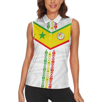 Custom Senegal Football Women Sleeveless Polo Shirt Tricolor Traditional Patterns Sporty Style - Wonder Print Shop