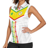 Custom Senegal Football Women Sleeveless Polo Shirt Tricolor Traditional Patterns Sporty Style - Wonder Print Shop