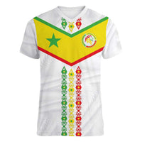 Custom Senegal Football Women V-Neck T-Shirt Tricolor Traditional Patterns Sporty Style - Wonder Print Shop