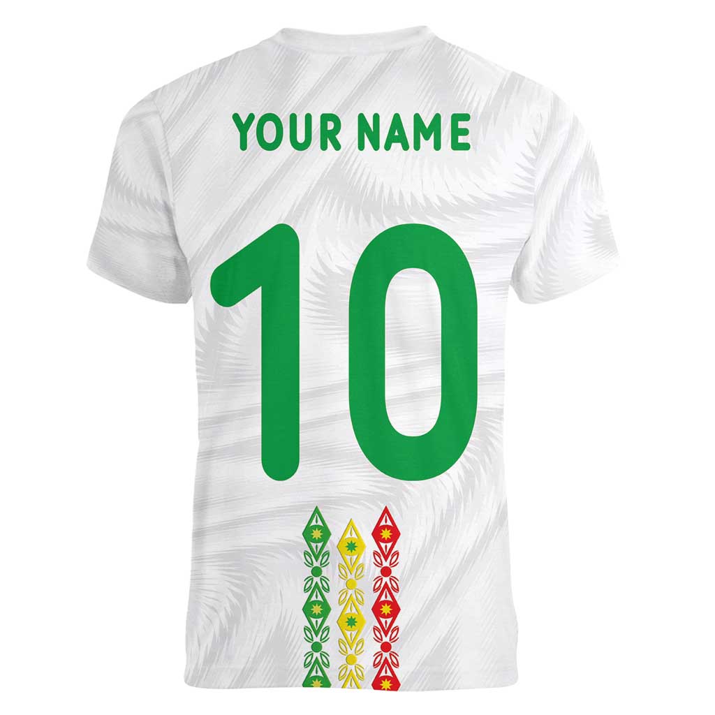 Custom Senegal Football Women V-Neck T-Shirt Tricolor Traditional Patterns Sporty Style - Wonder Print Shop