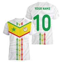 Custom Senegal Football Women V-Neck T-Shirt Tricolor Traditional Patterns Sporty Style - Wonder Print Shop