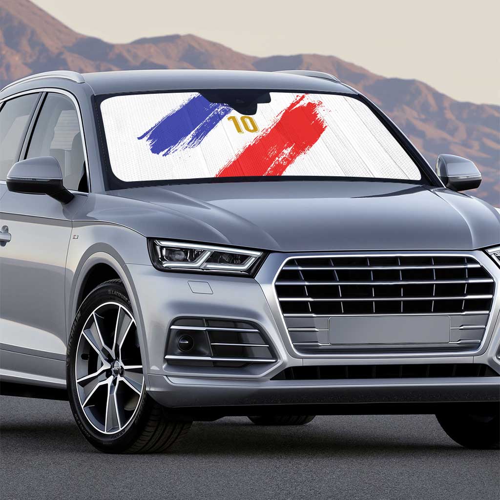 Custom France Foorball Auto Sun Shade Les Bleus Tricolor Brush Style - Wonder Print Shop