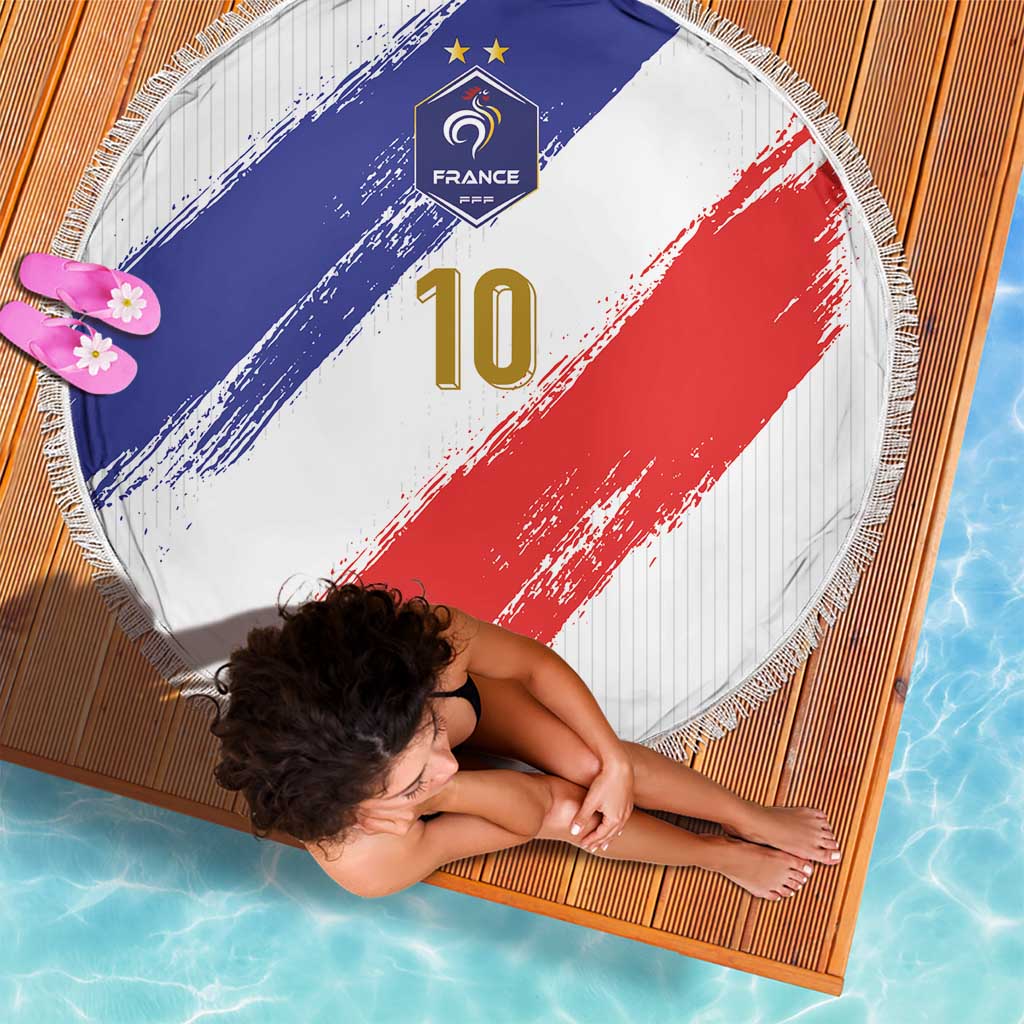 Custom France Foorball Beach Blanket Les Bleus Tricolor Brush Style - Wonder Print Shop