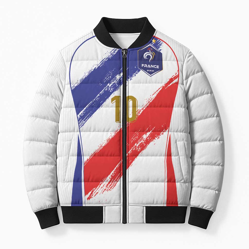 Custom France Foorball Bomber Puffer Jacket Les Bleus Tricolor Brush Style - Wonder Print Shop