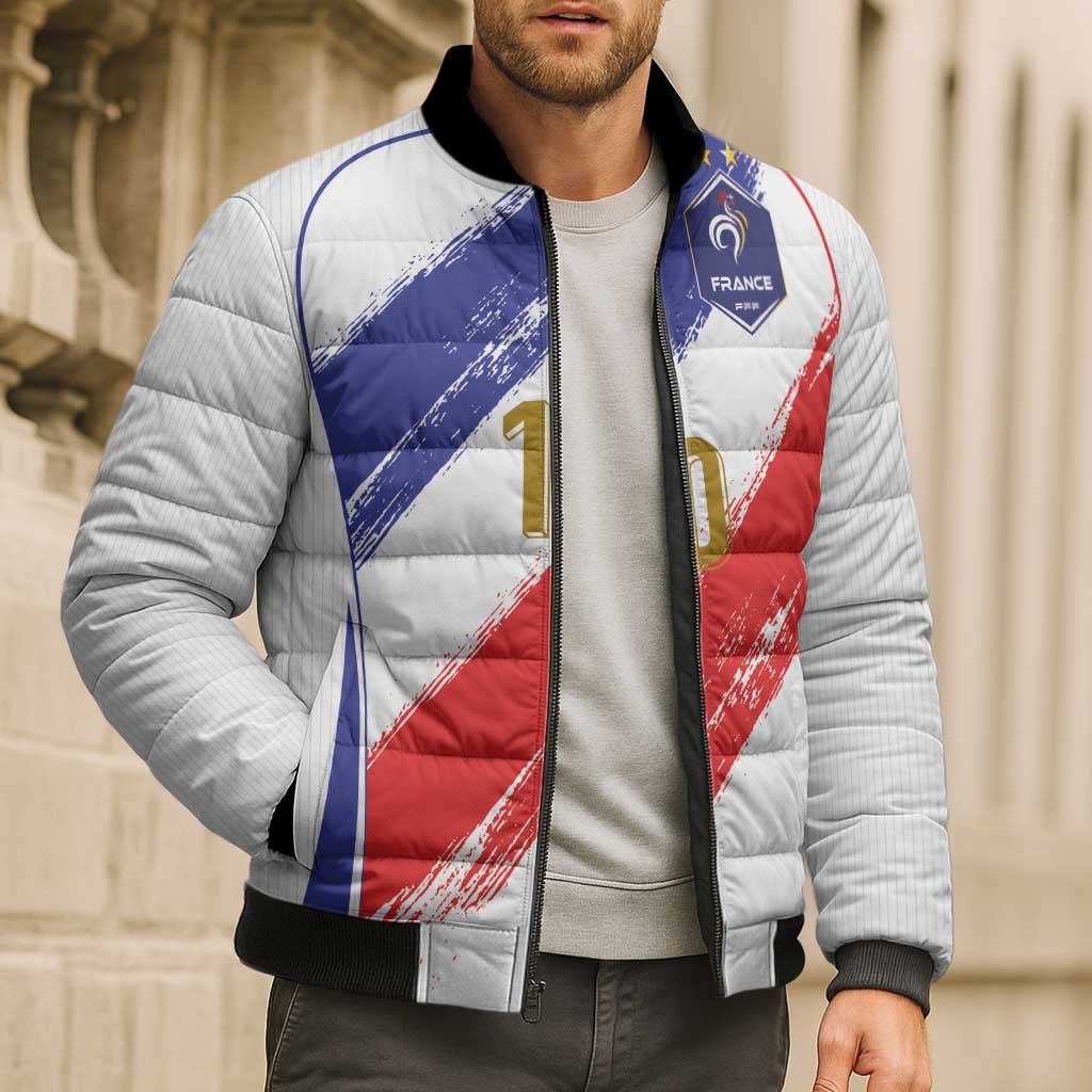 Custom France Foorball Bomber Puffer Jacket Les Bleus Tricolor Brush Style - Wonder Print Shop