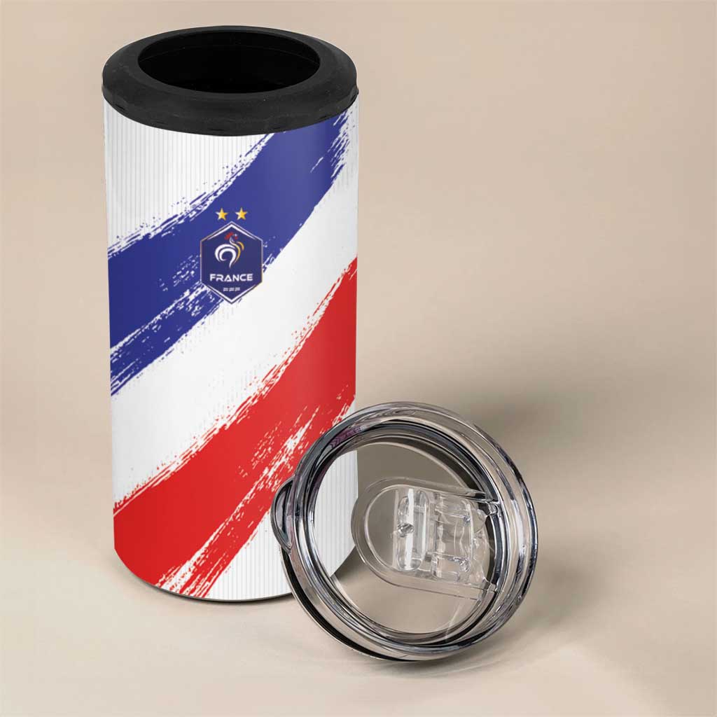 Custom France Foorball 4 in 1 Can Cooler Tumbler Les Bleus Tricolor Brush Style - Wonder Print Shop