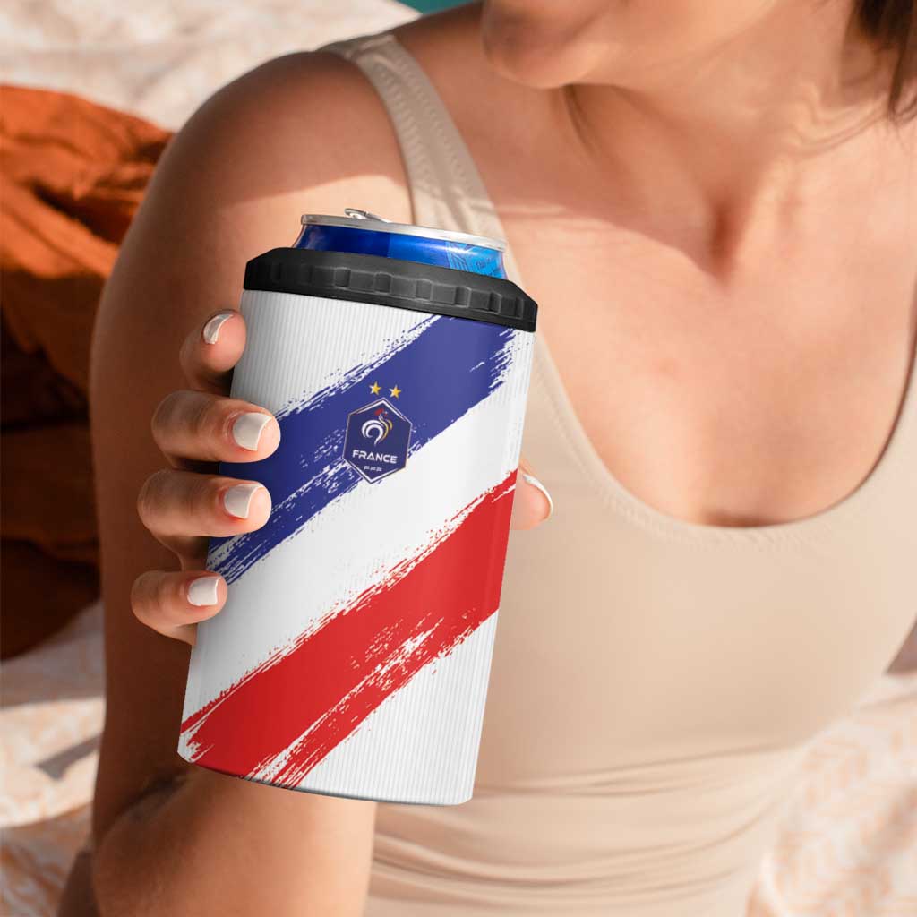 Custom France Foorball 4 in 1 Can Cooler Tumbler Les Bleus Tricolor Brush Style - Wonder Print Shop