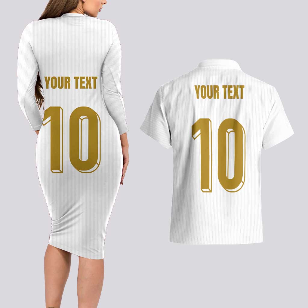 Custom France Foorball Couples Matching Long Sleeve Bodycon Dress and Hawaiian Shirt Les Bleus Tricolor Brush Style - Wonder Print Shop