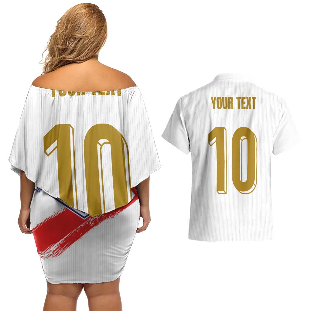 Custom France Foorball Couples Matching Off Shoulder Short Dress and Hawaiian Shirt Les Bleus Tricolor Brush Style - Wonder Print Shop