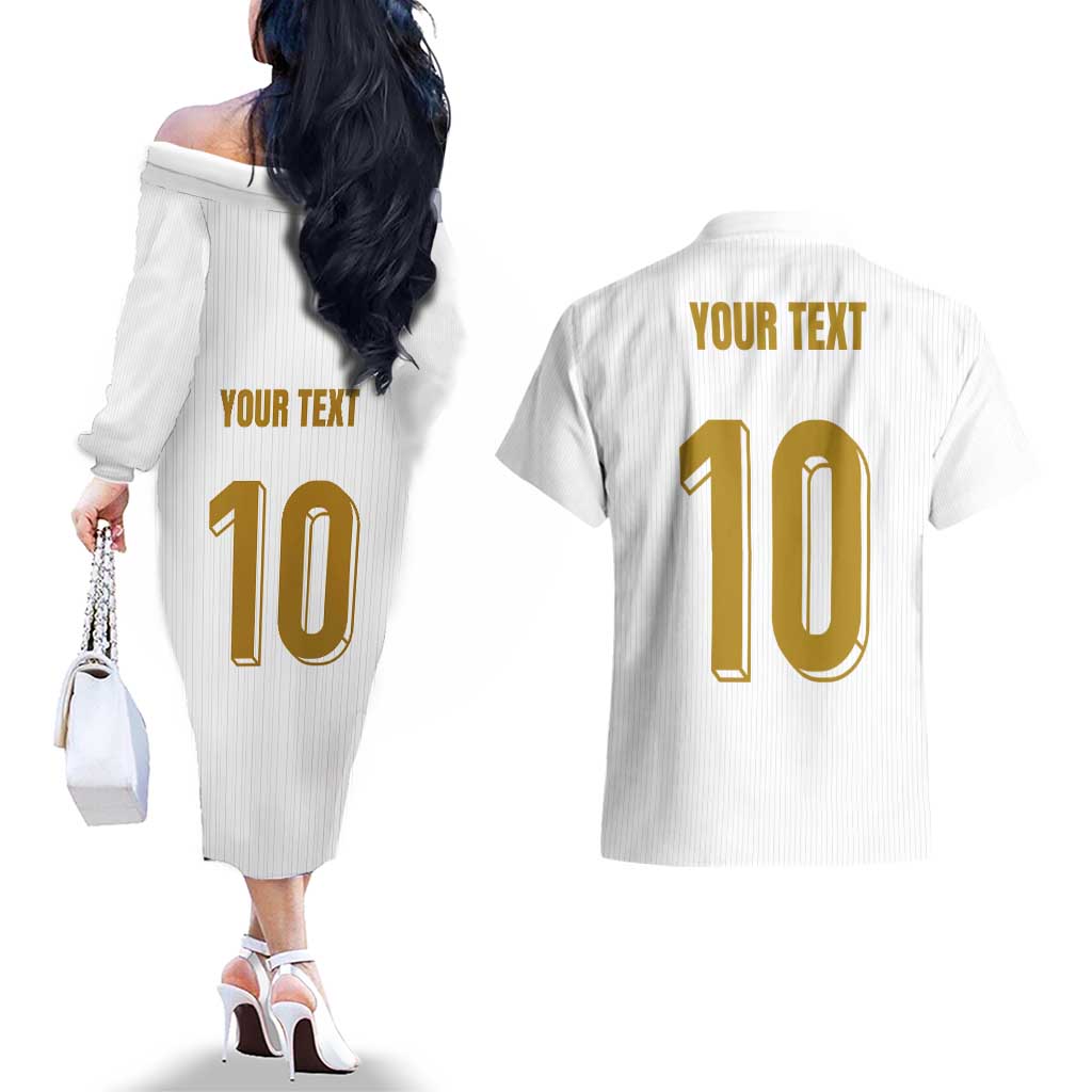 Custom France Foorball Couples Matching Off The Shoulder Long Sleeve Dress and Hawaiian Shirt Les Bleus Tricolor Brush Style - Wonder Print Shop