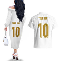 Custom France Foorball Couples Matching Off The Shoulder Long Sleeve Dress and Hawaiian Shirt Les Bleus Tricolor Brush Style - Wonder Print Shop