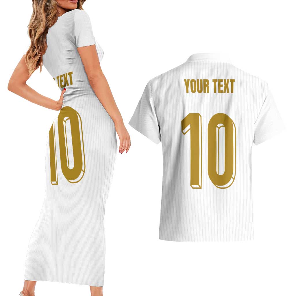 Custom France Foorball Couples Matching Short Sleeve Bodycon Dress and Hawaiian Shirt Les Bleus Tricolor Brush Style - Wonder Print Shop