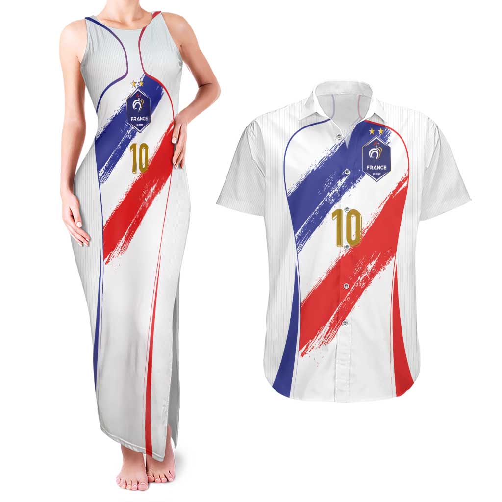Custom France Foorball Couples Matching Tank Maxi Dress and Hawaiian Shirt Les Bleus Tricolor Brush Style - Wonder Print Shop